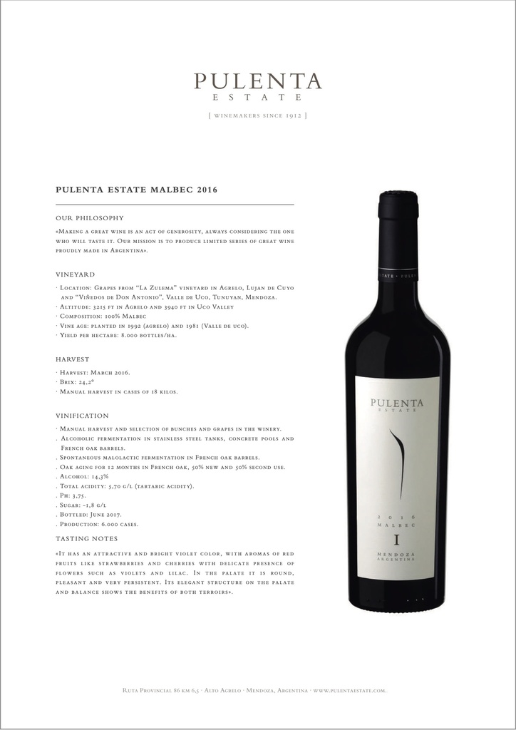 Malbec, Pulenta Estates