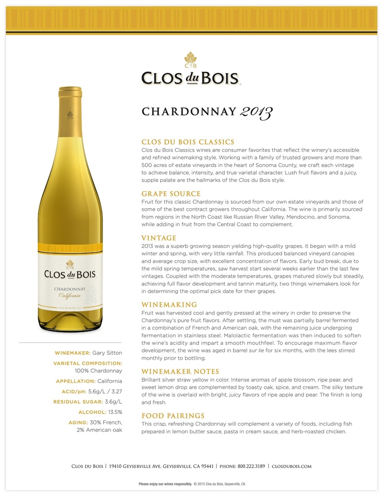 Chardonnay, Clos du Bois