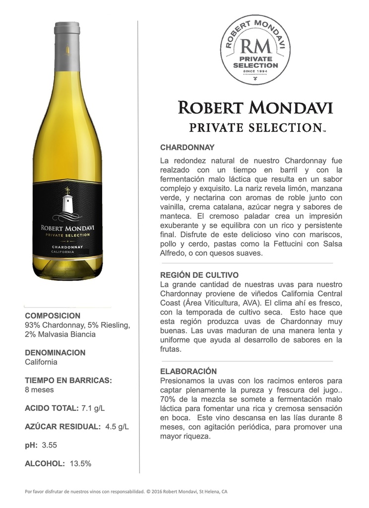 Chardonnay Private S., Robert Mondavi Private Selection 