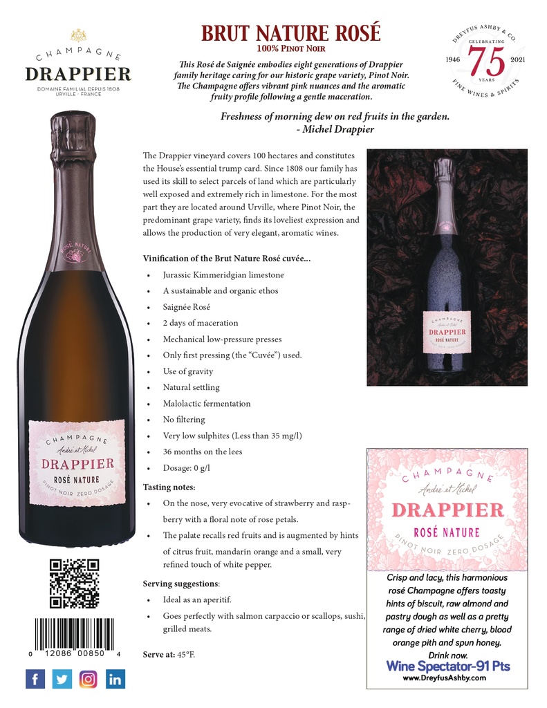 Rosé Brut Nature, Champagne Drappier