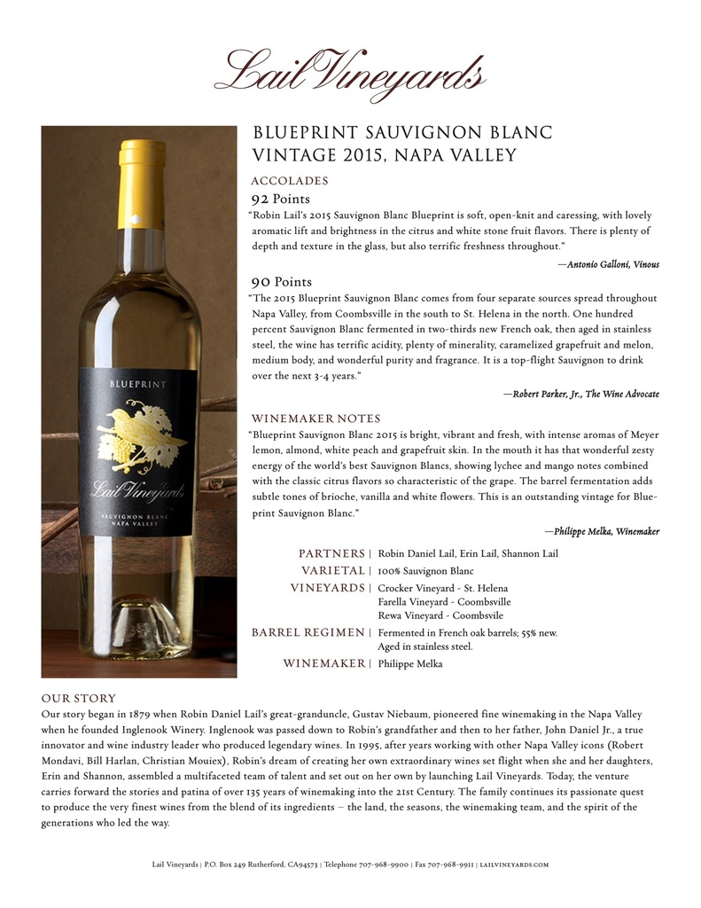 Sauvignon Blanc BLUEPRINT, Lail Vineyards 