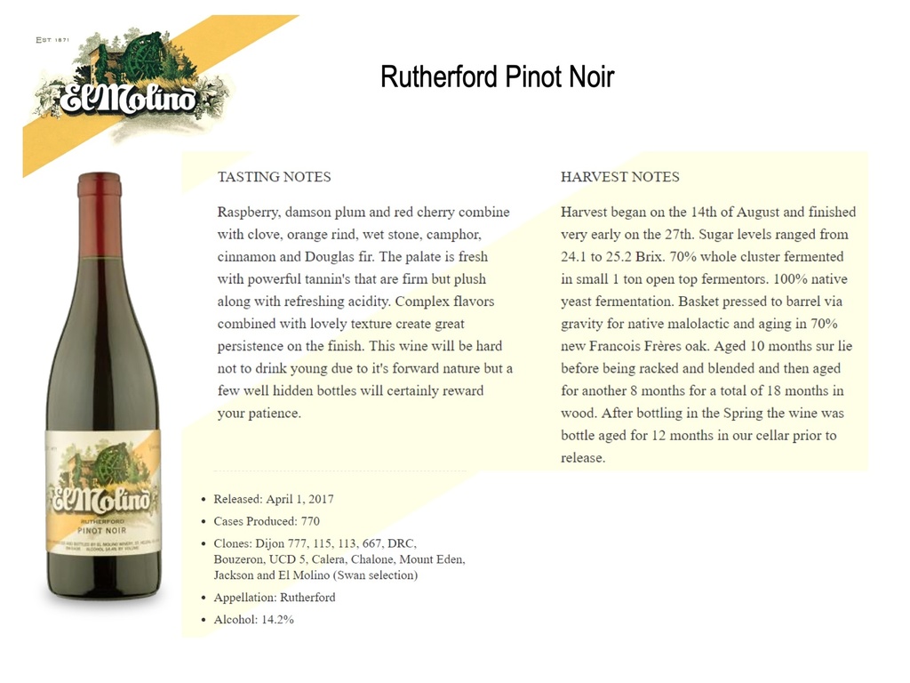 Pinot Noir Rutherford, El Molino