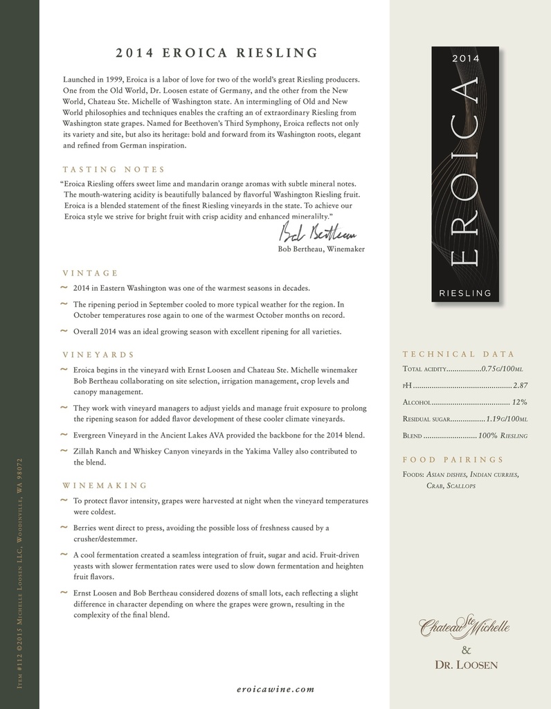 Eroica Riesling, Ch. St. Michelle