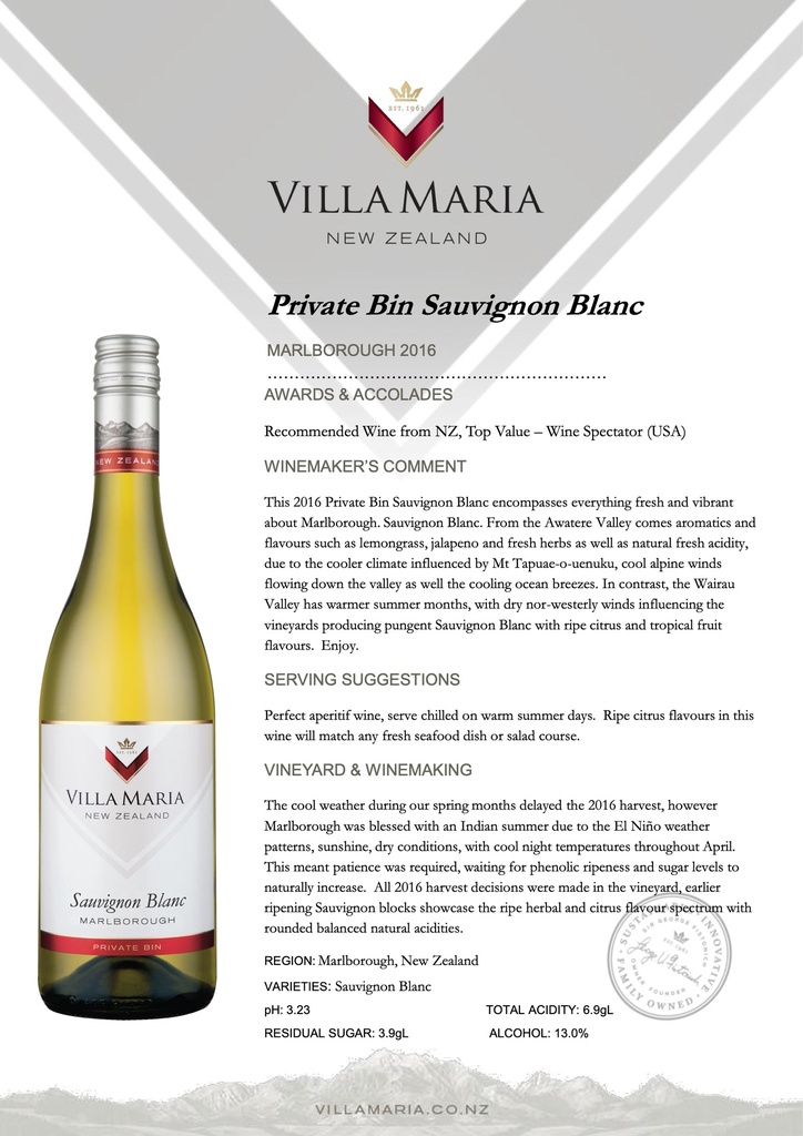 Private Bin Sauvignon Blanc, Villa Maria Estates