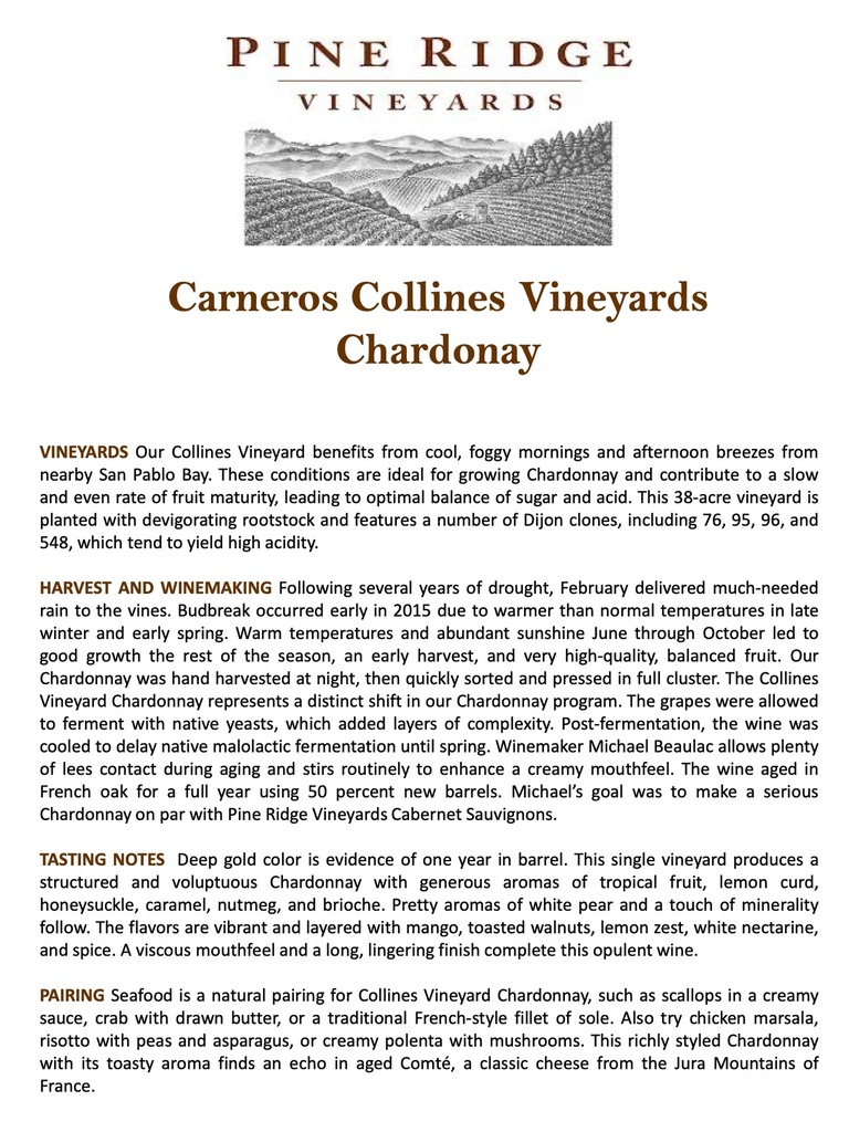 Carneros Dijon Clones Chardonnay, Pine Ridge