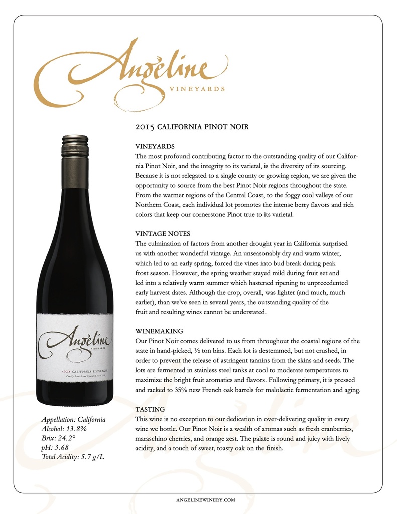 California Pinot Noir, Angeline 