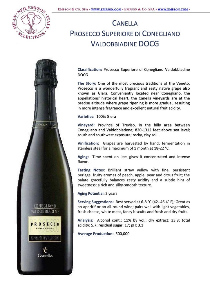 Prosecco Superiore Coneg Vald Millesime, Canella