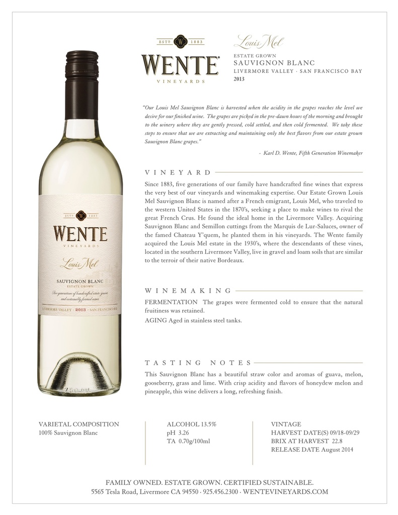 Sauv Blanc L MEL , Wente Vineyards