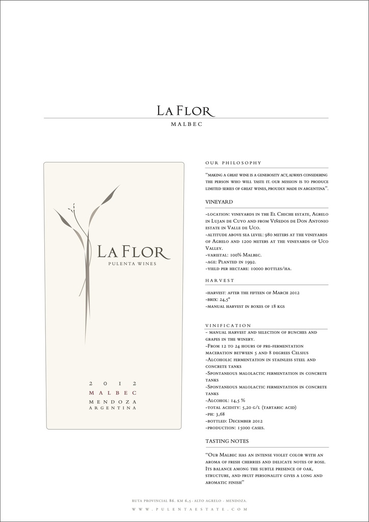 La Flor Malbec, Pulenta Estates