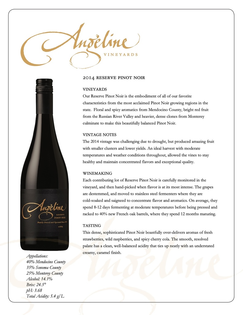 Pinot Noir Reserve, Angeline 