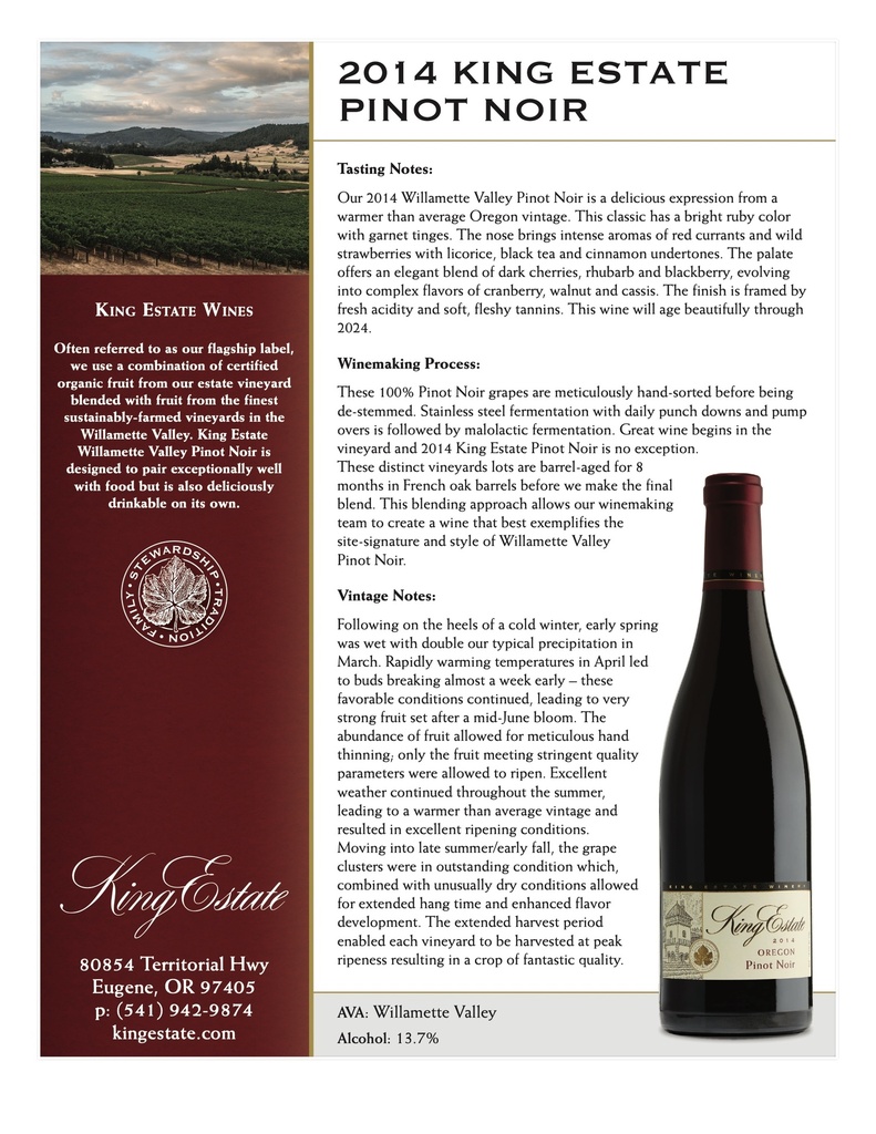 Pinot Noir, King Estate 