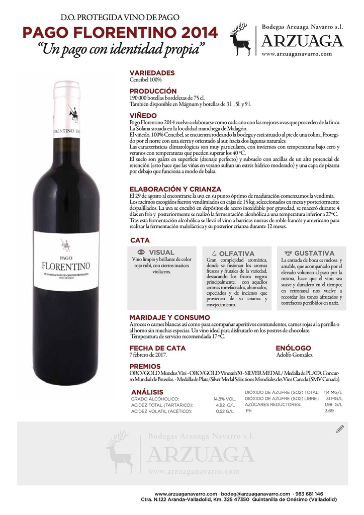 Tinto Pago Florentino, Arzuaga Navarro