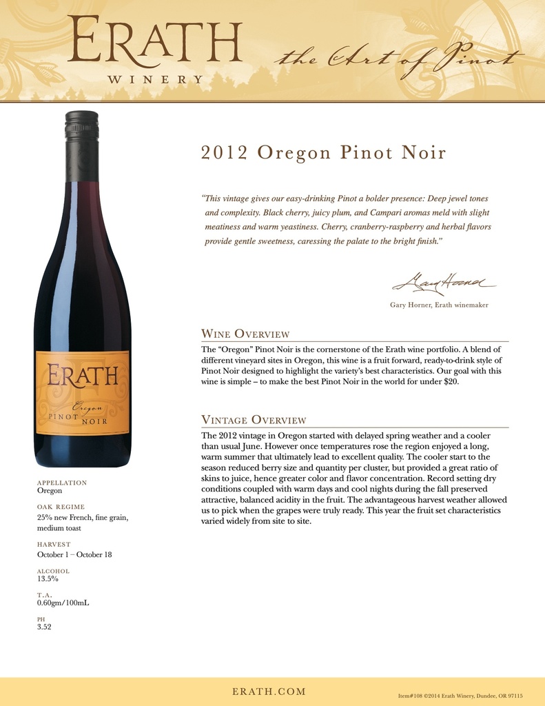 Pinot Noir, Erath Vineyards