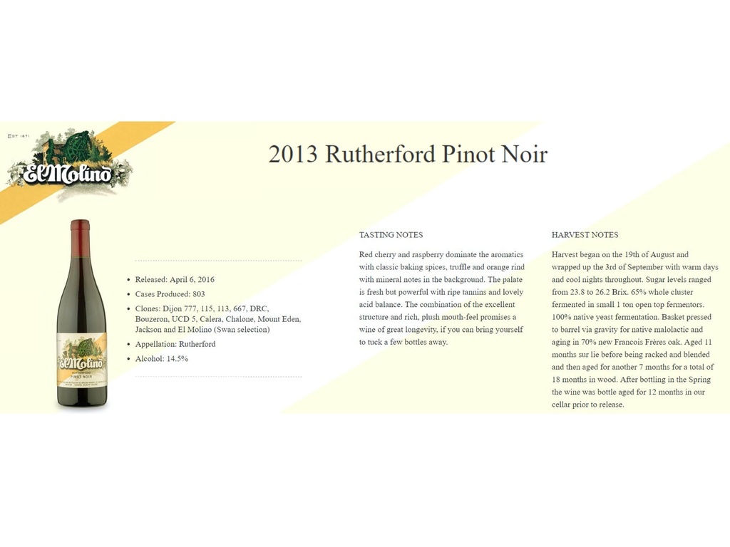 Pinot Noir Rutherford, El Molino