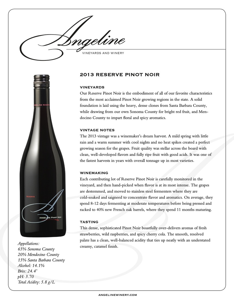 Pinot Noir Reserve, Angeline 