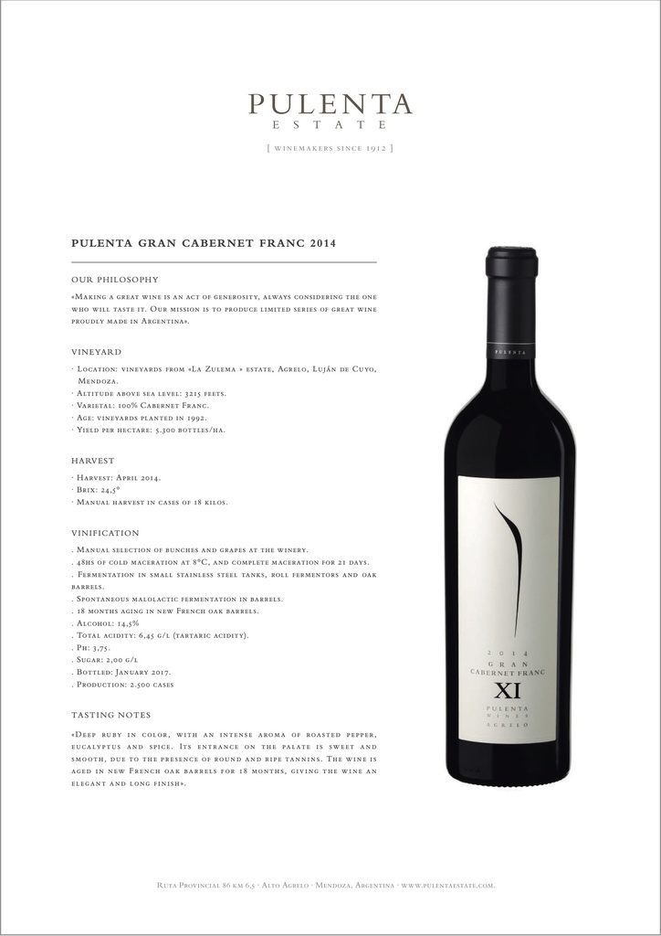 Gran Cabernet Franc, Pulenta Estates